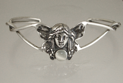 Sterling Silver Victorian Fairy Cuff Bracelet With White Moonstone